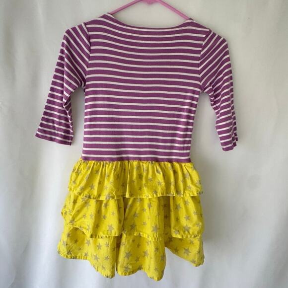 Mini Boden Girls Dress Size 6 7 Purple Yellow Stripe Ruffle Play Star Preppy - Picture 4 of 8